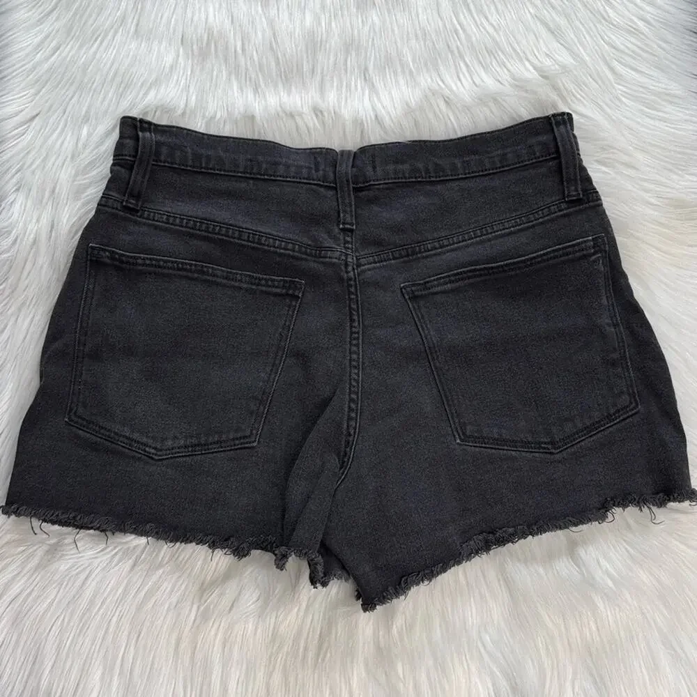 Madewell Washed Black Denim Button Through Boy Shorts